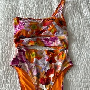 Aerie floral one shoulder cutout  swimsuit size large